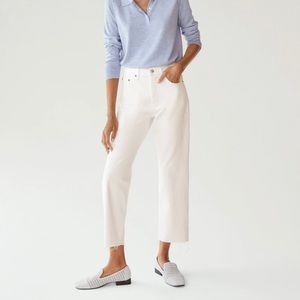 White Cropped Straight Leg High Waisted Jeans